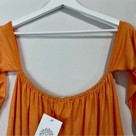 Amerikan Basics Women’s Off The Shoulder Loose Tee Orange NWT - Picture 2 of 6